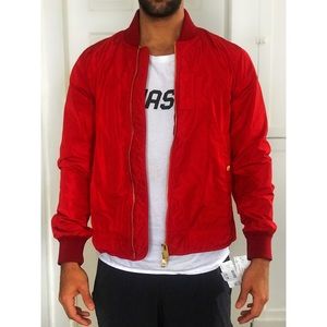 Burberry collarless bomber jacket red gold 52